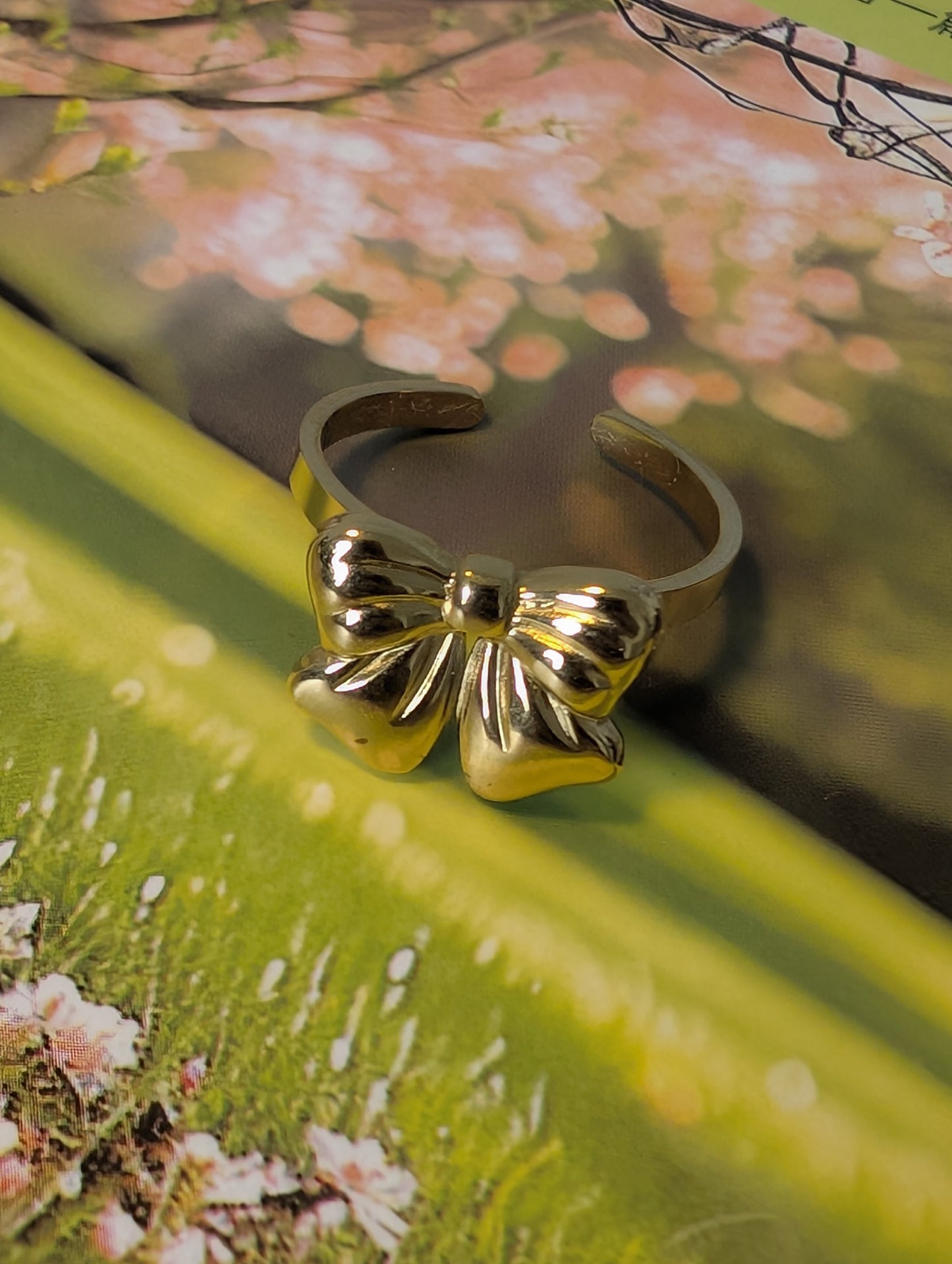 Coquette Gold Ribbon Bow Ring | Waterproof Stainless Steel & 18k Gold