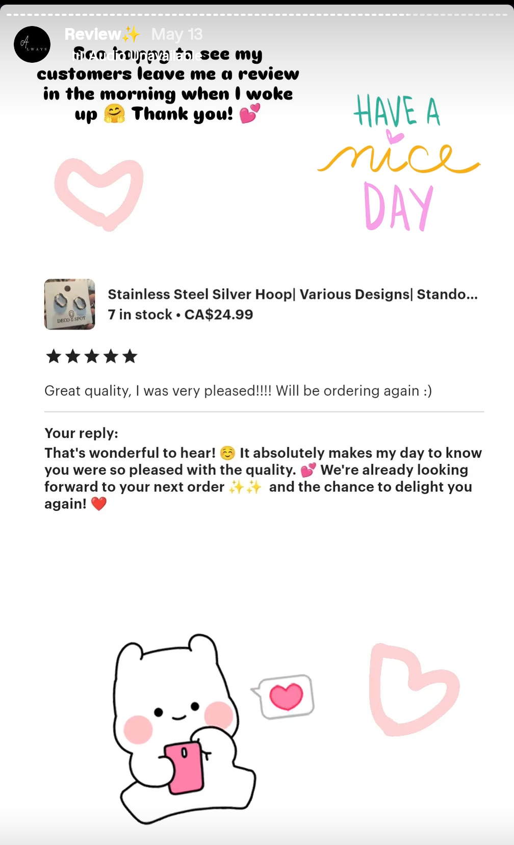 Lovely Reviews 𐙚⋆°｡⋆♡ from our Customers 💓 🙏Thank You for tagging us and make a heartfelt review for us 🥺🫶
