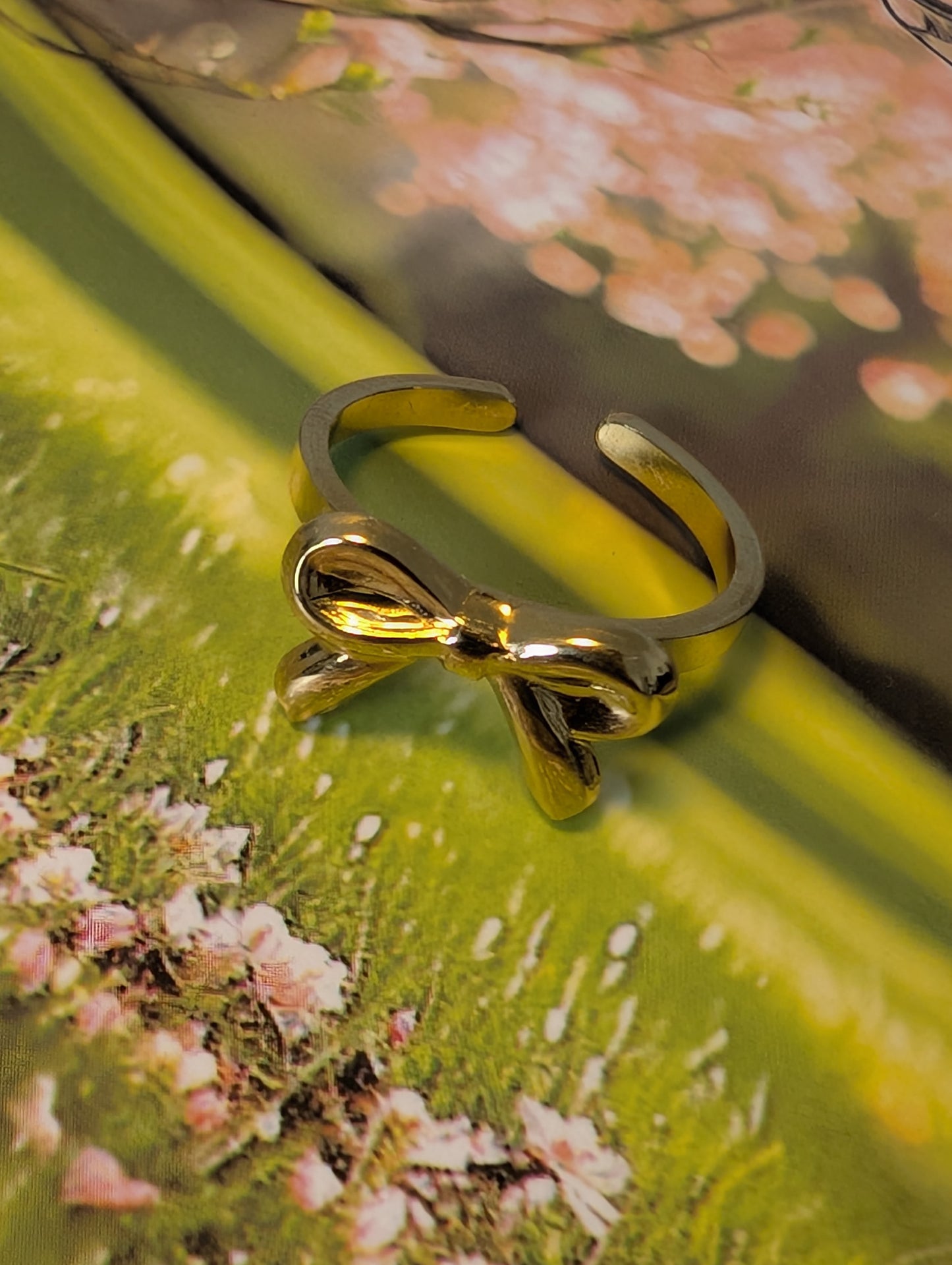 Coquette Gold Ribbon Bow Ring | Waterproof Stainless Steel & 18k Gold