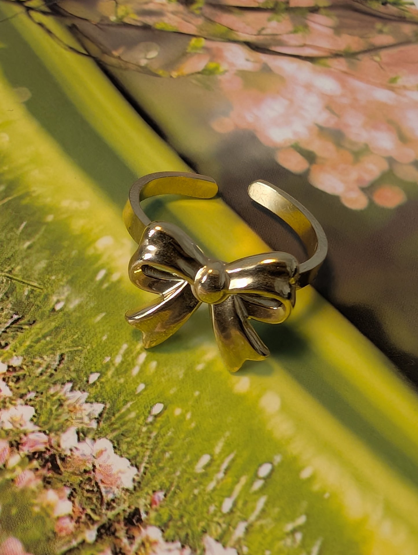 Coquette Gold Ribbon Bow Ring | Waterproof Stainless Steel & 18k Gold